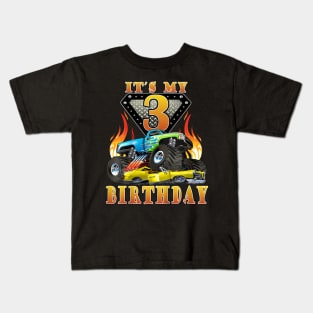 Kids Monster Truck 3 Year Old 3Rd Birthday Boy Monster Car Kids T-Shirt